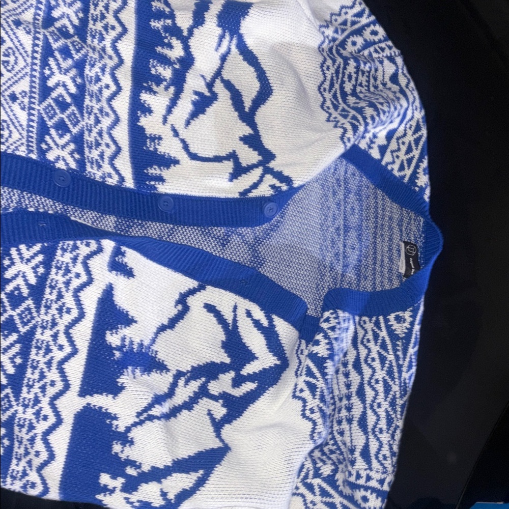 Chic Blue and White Knit Cardigan